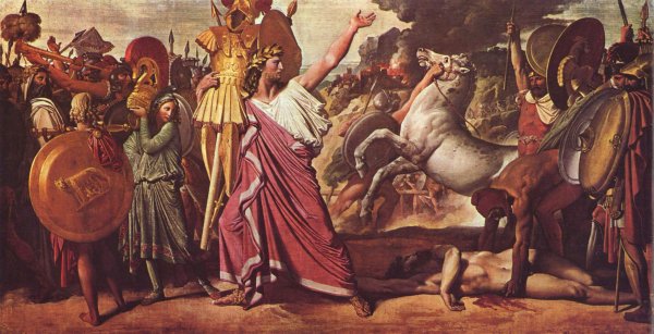 Romulus, the winner of Acron, carries the rich spoils in the temple of Zeus